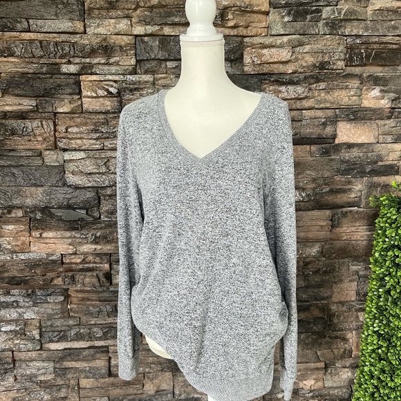 Gray V-Neck Women's Sweater - Picture 2 of 10